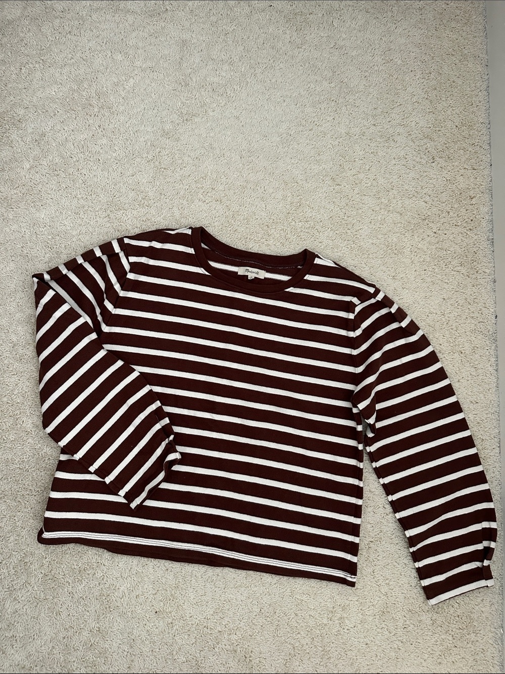 Madewell Brown and Cream Striped Long-Sleeve Tee - Picture 4 of 6